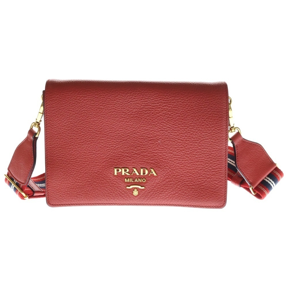 PRADA Vitello Daino Shoulder Bag Red Leather